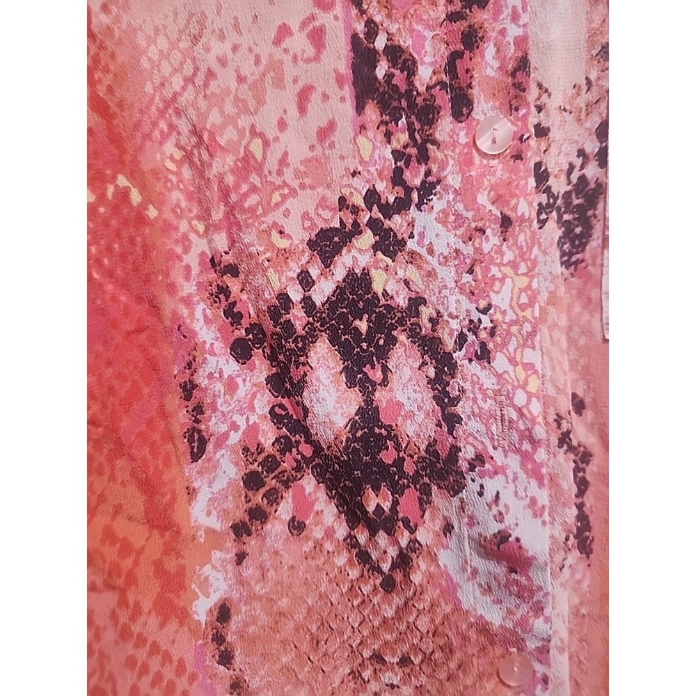 Worthington Silk Blouse Womens Small Pink Coral Snake Print Button‎ Front - Picture 10 of 10